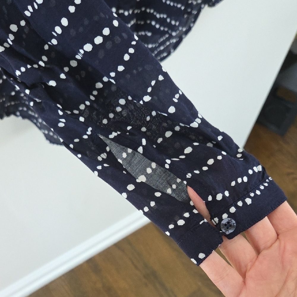 Bella Dahl Navy and White Wave Dot Button Down Shirt - Picture 5 of 9